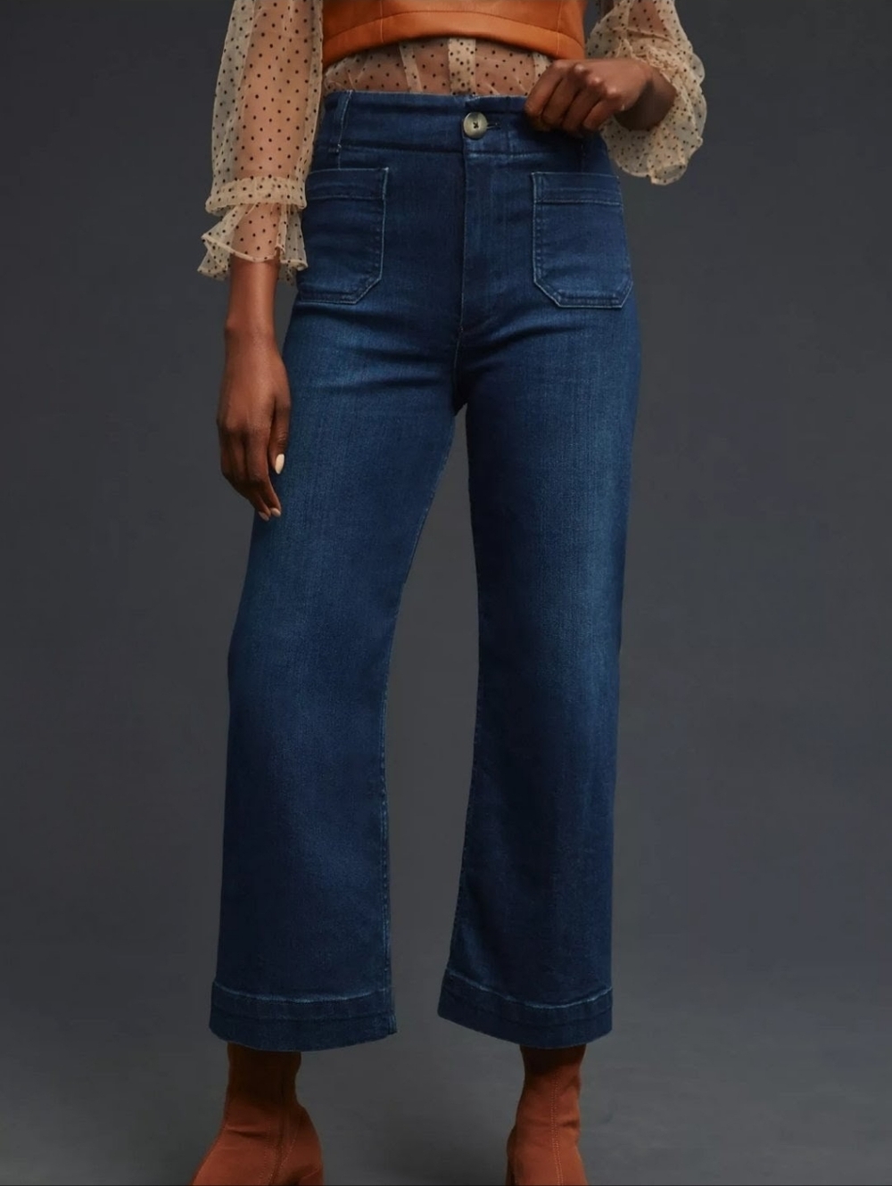 Anthropologie PILCRO Skipper Wide Leg Dark Wash Denim Size 27 - Picture 5 of 8